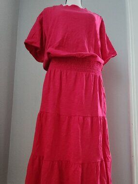 Peace Love World Pink Tiered Short-Sleeved Maxi Dress Womens Medium